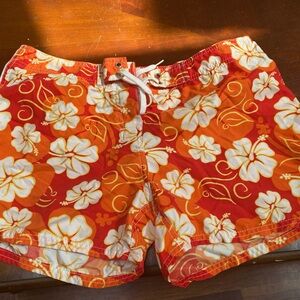 Crazy Shirt Hawaii 64 orange hibiscus board shorts